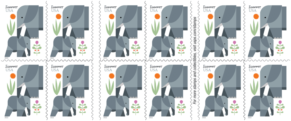 1 Sheet - 2022 Elephants Forever Stamps